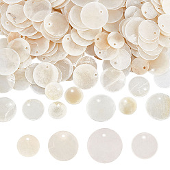 Белый Дым 200шт 4 стили натуральные подвески из ракушек капиз, плоские круглые прелести, серый, 12~20.5x0.5~1.5 мм, отверстие : 1.2~1.4 мм, 50 шт / стиль