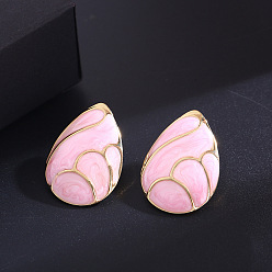 Pink 201 серьги из нержавеющей стали эмаль, слеза, золотые, розовые, 94x90 мм