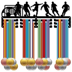 Football Модная железная вешалка для медалей, настенная стойка для дисплея, 3-линия, с винтами, чёрные, футбол, 150x400 мм, отверстие : 5 мм