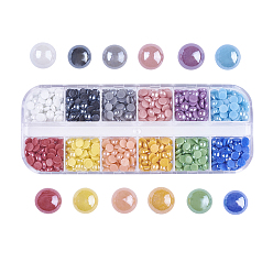 Mixed Color 12 Colors Pearlized Plated Handmade Porcelain Cabochons, Half Round/Dome, Mixed Color, 5x2mm, about 65pcs/compartment, 780pcs/box