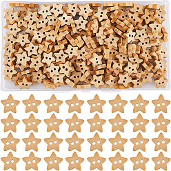 BurlyWood Botones de madera natural 2 hoyos, forma de estrella, burlywood, 13 mm, sobre 250 unidades / caja