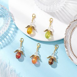 (52) Непрозрачная лаванда Акриловые подвесные украшения, ангел, со стеклянными шариками и выводы из сплава тибетский стиль, разноцветные, 43 мм