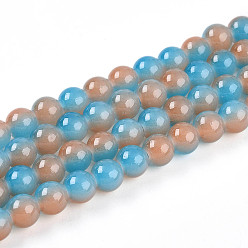 Темно-Голубой Выпечки окрашены имитация нефрита стекловолокна круглый шарик, два тона, глубокое синее небо, 7.5~8 мм, отверстие : 1 мм, около 109~111 шт / нитка, 30.94~31.26 дюйм (78.6~79.4 см)