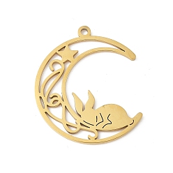 Настоящее золото 18K 304 подвески из нержавеющей стали, луна с шармом кролика, лазерная резка, реальный 18 k позолоченный, 27.5x23x1 мм, отверстие : 1.4 мм