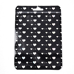 Сердце Прямоугольные блестящие голографические пластиковые подарочные пакеты с застежкой-молнией «инь-ян», самозапечатывающиеся повторно закрывающиеся мешочки для хранения часов с ручкой-брелком, чёрные, сердце, 15x10.5x0.02 см, односторонняя толщина: 2.7 мил(0.07мм)