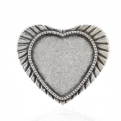 Antique Silver Vintage Adjustable Iron Finger Ring Components Alloy Cabochon Bezel Settings, Cadmium Free & Lead Free, Antique Silver, 17x5mm, Heart Tray: 19x20mm
