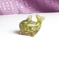 Цитрин Украшение для дисплея дельфина из смолы, с натуральной крошкой розового кварца внутри статуй для украшения домашнего офиса, 80x60x55 мм