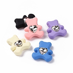 Mixed Color Acrylic Cabochon, with Acrylic Rhinestone, Bear with Heart, Mixed Color, 33x29x9mm