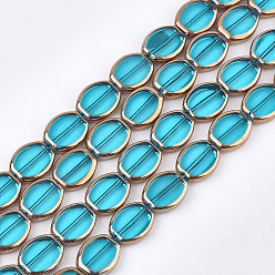 SkyBlue Electroplate Glass Beads Strands, Edge Plated, Oval, Deep Sky Blue, 17x14x4.5mm, Hole: 1.2mm, about 20pcs/strand, 12.9 inch