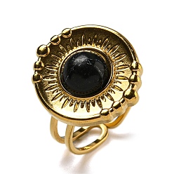 Настоящее золото 18K Ионное покрытие (ip) 304 открытые манжеты из нержавеющей стали, Плоские круглые кольца с синтетической бирюзой для женщин и мужчин, реальный 18 k позолоченный, регулируемый