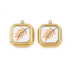 Сэнди Коричневый Печатные 304 подвески из нержавеющей стали, квадрат с листа, вакуумное покрытие pvd, реальный 18 k позолоченный, песчаный коричневый, 18x15.5x4 мм, отверстие : 1.6 мм