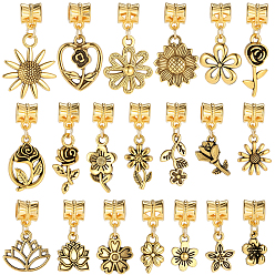 Golden 40Pcs 20 Styles Alloy European Dangle Charms, Large Hole Pendants, Mixed Shapes, Golden, 23~33mm, 2pcs/style