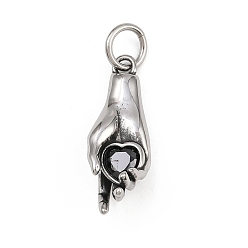 Черный 316 хирургическая нержавеющая сталь с подвесками из кубического циркония, пальмы с сердцем, с целью перехода в кольце, античное серебро, чёрные, 34.5x11x9.5 мм, отверстие : 7 мм