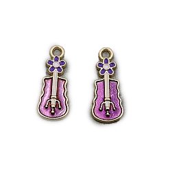 Темно-Фиолетовый Подвески из эмали и сплава, гитарный шарм, золотой свет, темно-фиолетовый, 26x10x2 мм, 100 шт / комплект