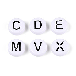 Черный Непрозрачные акриловые эмалированные бусины, плоские круглые с буквы, чёрные, 25~25.5x10~10.5 мм, отверстие : 5.8 мм, Около 103 шт / 500 г