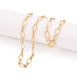 Настоящее золото 18K Изготовление ожерелья из латуни, с карабин-лобстерами , реальный 18 k позолоченный, 17.71 дюйм (45 см) в длину, ссылка 1: 9x4x0.6 мм, ссылка 2: 3.5x3x0.6 мм, Перейти кольцо: 5x1 мм