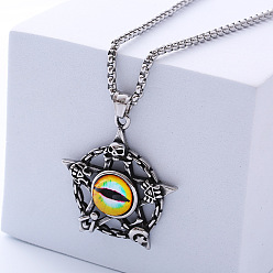 Античный Серебристый & Цвет Нержавеющей Стали Мужская панк-ретро пентаграмма от сглаза 304 ожерелья с подвеской из нержавеющей стали, старинное серебро и цвет нержавеющей стали