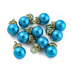 Bleu Ciel Foncé (Liquidation de produits défectueux : anneau teint) Breloques en plastique ABS imitation perle, avec resinrhinestone, charme rond, bleu profond du ciel, 13x8mm, Trou: 2.5mm