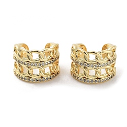Настоящее золото 18K Серьги-манжеты из циркония, серьги без пирсинга в форме цепочки-панциря, реальный 18 k позолоченный, 14.5x12 мм