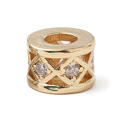 Настоящее золото 18K Экологически чистые латунные бусины из циркония с микропаве, бусины с большим отверстием, долговечный, без свинца и без кадмия, колонка, реальный 18 k позолоченный, 6x4 мм, отверстие : 3 мм