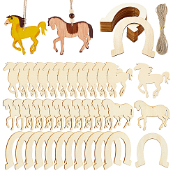 Бежевый Самодельные незавершенные деревянные заготовки в виде лошади/подковы, с джутовым шнуром, для живописи, бежевые, 77~91x83~90x2 мм