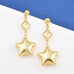 Звезда 304 из нержавеющей стали болтаться серьги, золотые, звезда, 51.5x20.5 мм