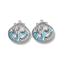 Нержавеющая Сталь Цвет 304 прелести нержавеющей стали, формы раковины, с эмалью и АБС-пластиком, имитация жемчуга, цвет нержавеющей стали, 28.5x25x5.5 мм, отверстие : 1.8 мм