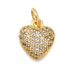 Настоящее золото 18K Латунные микро проложить кубического циркония подвески, сердце, стойки покрытие, долговечный, без свинца и без кадмия, с целью перехода в кольце, реальный 18 k позолоченный, 10.5x9x3.5 мм, отверстие : 3 мм