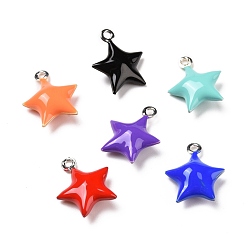 Mixed Color Brass Enamel Pendants, Platinum, Star, Mixed Color, 14.5x12.5x4.5mm, Hole: 1.2mm