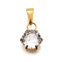 Прозрачный 304 подвески из нержавеющей стали с кубическим цирконием, плоские круглые прелести, вакуумные покрытия, прозрачные, 12x9x5.5 мм, отверстие : 3x6 мм