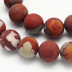 Red Picture Jasper Frosted Round Natural Red Picture Jasper Beads Strands, 6mm, Hole: 1mm, about 65pcs/strand, 15.3 inch