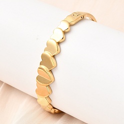 Настоящее золото 18K 304 женские шарнирные браслеты из нержавеющей стали, сердце, реальный 18 k позолоченный, ионное покрытие (ip), долговечный, реальный 18 k позолоченный, внутренний диаметр: 2.34x1.95 дюйм (5.95x4.95 см)