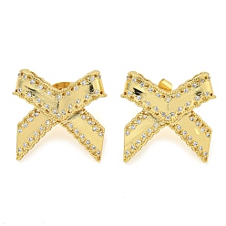 Golden Bowknot Brass Micro Pave Cubic Zirconia Stud Earrings for Women, Golden, 23x23mm