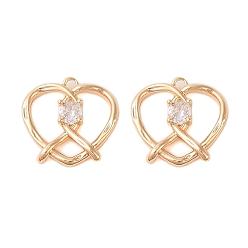 Настоящее золото 18K Латунь со стеклянными подвесками со стразами, сердце, реальный 18 k позолоченный, 15.5x16.5x3.5 мм, отверстие : 1.4 мм