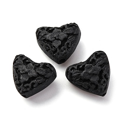 Черный Киноварь бисера, резные лакированные, сердце, чёрные, 13x15x8.5 мм, отверстие : 1.6 мм
