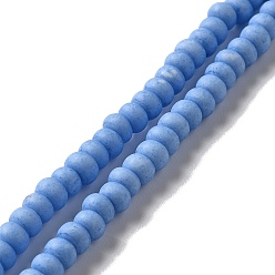 Cornflower Blue Handmade Frosted Porcelain Beads, Flat Round, Cornflower Blue, 4x3mm, Hole: 0.8mm, about 134pcs/strand, 15.55 inch(39.5cm)