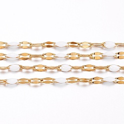 White Ion Plating(IP) 304 Stainless Steel Link Chains, with Spool, with Enamel, Soldered, Golden, White, 4~10x2x0.4~2mm, about 32.8 Feet(10m)/roll