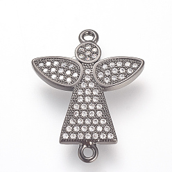 Черный Цвет Металла Долговечные латунные микропроволочные кубические циркониевые соединения, без кадмия и без свинца, ангел, металлический черный , 23.5x19x2 мм, отверстие : 1.4 мм