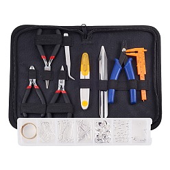 Mixed Color Jewelry Tools, with Brass Crimp Beads, Iron Eye Pin, Iron Open Jump Rings, Iron Earring Hooks, Carbon Steel Jewelry Pliers and Stainless Steel Beading Tweezers, Mixed Color, 1.5x1.5x1mm