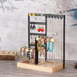 Electrophoresis Black Multi Levels Rectangle Iron Earring Display Stands, Jewelry Display Rack, with Wood Basements Foundation, Electrophoresis Black, 22.5x12x28cm