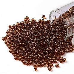 (2154S) Silver Lined Orange Amber TOHO 8/0 Round Beads, Japanese Seed Beads, (2154S) Silver Lined Orange Amber, 3mm, Hole: 1mm, about 222pcs/bottle, 10g/bottle