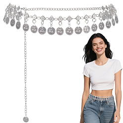 Argent Antique 1 Chaînes de taille et de ventre en alliage, style tibétain, avec pampilles et pièces de monnaie, pour femmes, argent antique, 650mm