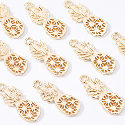 Real 18K Gold Plated Brass Pendants, Pineapple, Real 18K Gold Plated, 18x7x1mm, Hole: 1.5mm, 10pcs/box