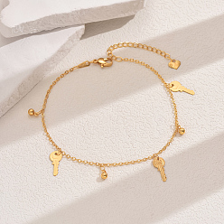 Key Модные винтажные пляжные браслеты с латунной бахромой, регулируемые для женщин, реальный 18 k позолоченный, ключ, 9-7/8 дюйм (250 мм)