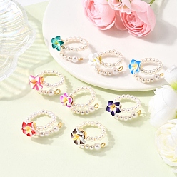 Золотой Кольца-манжеты из полимерной глины ручной работы, красный жасмин, с искусственным жемчугом из АБС-пластика и медной ювелирной проволокой, золотые, 19.5 мм, размер США 9 3/4 (19.5 мм)