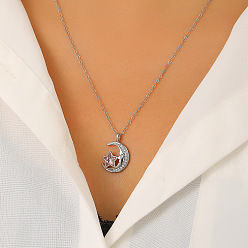 Платина Женские кулоны из латуни в виде розы со стразами, луной и звездой., платина, 18.35 дюйм (46.6 см)