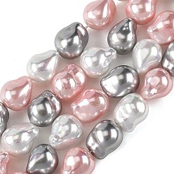 Pink Гальванические стеклянные бусины, перламутровые бусины из искусственного жемчуга, самородки, розовые, 15~16x12~14x12~13 мм, отверстие : 1.2 мм, около 27 шт / нитка, 15.75'' (40 см)