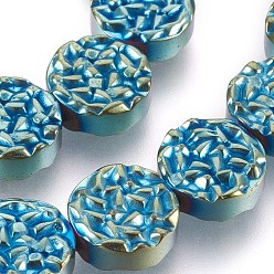 Зеленое Покрытие Гальваническая немагнитная синтетическая гематитовая нить, плоско-круглые, зеленый покрытием, 10x4 мм, отверстие : 1 мм, около 40 шт / нитка, 15.94 дюйм (40.5 см)