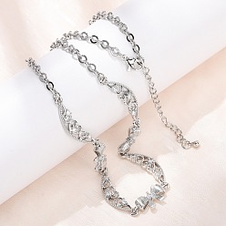 Платина Латунные цепочки-банты и полые лунные звенья с прозрачными кубическими цирконами, стойки покрытие, долговечный, без кадмия и без свинца, платина, 17.32 дюйм (44 см)