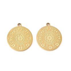 Золотой 304 подвески из нержавеющей стали, ионное покрытие (ip), плоский круглый с шармом луны и солнца, золотые, 17x15x1.5 мм, отверстие : 1.4 мм